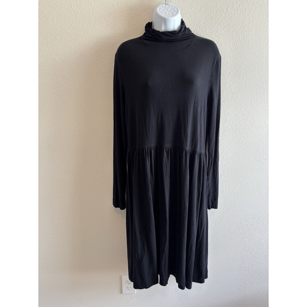 Vintage Madison Studio Black Mock Neck Dress - Long Sleeve Minimalist - XL